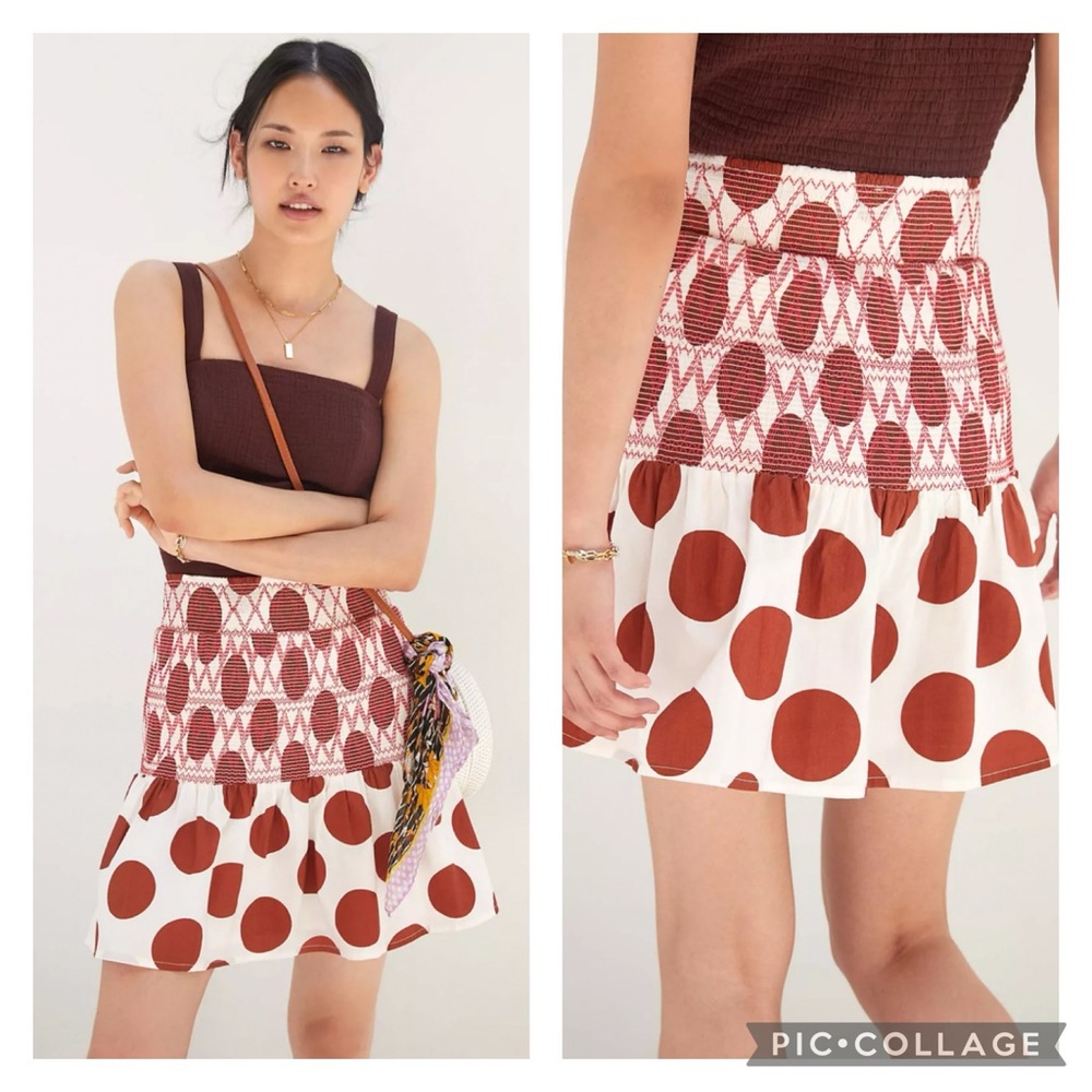 NWT Anthropologie Maeve Polka Dot Smocked Cotton Flared Mini Skirt
